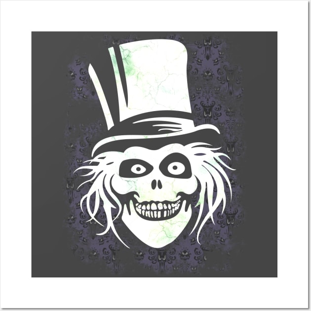 Hatbox Ghost With Grungy Haunted Mansion Wallpaper Wall Art by wyckedguitarist